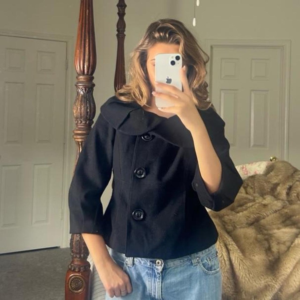 00s black wool blend babydoll cropped jacket